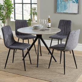 Arta Round Grey Wooden Dining Table 4 Dark Grey Straight Chairs