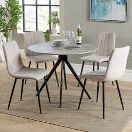 Arta Round Grey Wooden Dining Table 4 Natural Straight Chairs