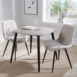 Arta Square Grey Wooden Dining Table 2 Natural Diamond Chairs