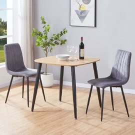 Arta Square Oak Wooden Dining Table with 2 Grey Fabric Chairs