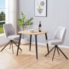 Arta Square Oak Wooden Dining Table with 2 Light Grey Fabric Chairs