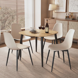 Arta Square Oak Wooden Dining Table with 4 Calico Plastic Chairs