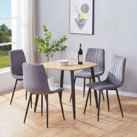 Arta Square Oak Wooden Dining Table with 4 Grey Straight Stitch Fabric Chairs