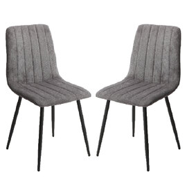Arta Straight Stitch Dark Grey Fabric Dining Chairs In Pair