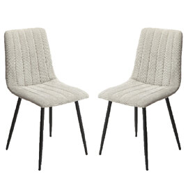 Arta Straight Stitch Light Grey Fabric Dining Chairs In Pair