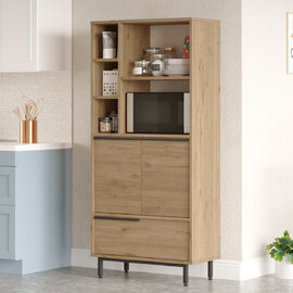 Novaro Wooden Coffee Station Cabinet with 3 Doors 4 Shelf in Walnut