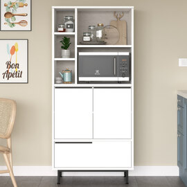 Novaro Wooden Coffee Station Cabinet with 3 Doors 4 Shelf in White