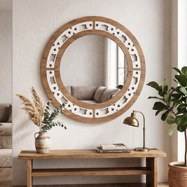 Artmat Wooden Round Wall Mirror in Wenge