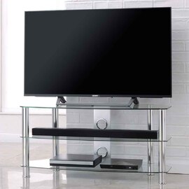 Arvada 120cm Glass Top TV Stand With 2 Shelves - Chrome