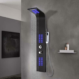 Arvada 4 Modes Shower Panel System With Shower Kit And LED 1300mm Height - Black