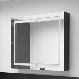 Arvada Bathroom Mirrored Cabinet In Shining Black With LED