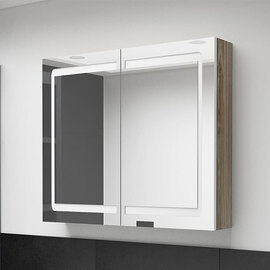 Arvada Bathroom Mirrored Cabinet In White And Oak With LED