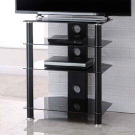 Arvada Metal Hifi TV Stand With 3 Glass Shelves - Black