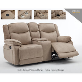Arvexo Fabric Manual Recliner 2 Seater Sofa with Console in Light Brown