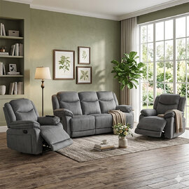 Arvexo Fabric Manual Recliner 3+1+1 Seater Sofa Set in Grey