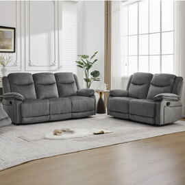 Arvexo Fabric Manual Recliner 3+2 Seater Sofa Set in Grey