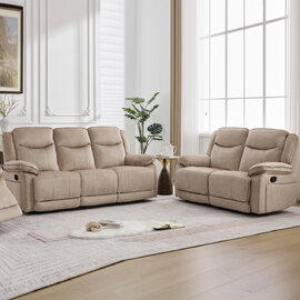 Arvexo Fabric Manual Recliner 3+2 Seater Sofa Set in Light Brown
