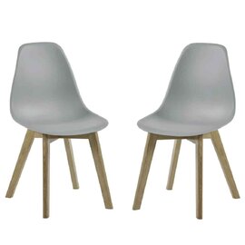 Arvion Grey Plastic Dining Chairs with Oak Wooden Legs in Pair