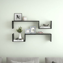 Arzon Set Of 2 Wooden Wall Shelf In Black