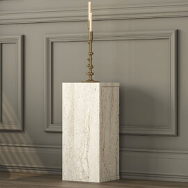 Aserio Small Wooden Side Table in Travertine Marble Effect