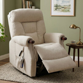 Aseris Fabric Dual Motor Lift Tilt Recliner Chair in Beige