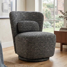 Aseron Fabric Swivel Accent Chair in Charcoal