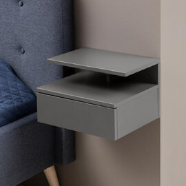 Ashanti Wall Hung Wooden Bedside Cabinet In Grey