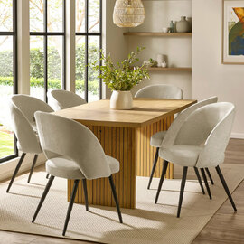 Ashland Light Oak Wooden Dining Table With 6 Erie Beige Chairs