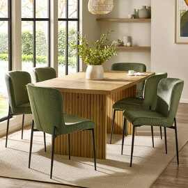 Ashland Light Oak Wooden Dining Table With 6 Luling Green Chairs