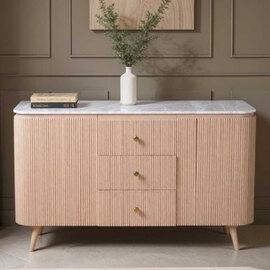 Attalla White Marble Top Sideboard With 2 Doors 3 Drawers In Natural