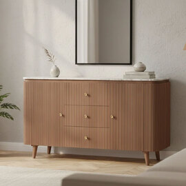 Attalla Marble Top Sideboard With 2 Doors 3 Drawers In Natural