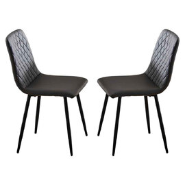 Attica Dark Grey Leather Dining Chairs - Pair