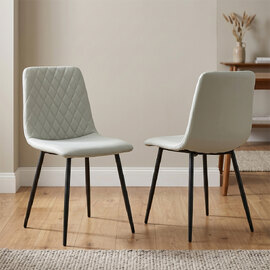 Attica Light Grey Leather Dining Chairs in Pair