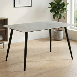 Attica Rectangular Sintered Stone Top Dining Table with Black Metal Legs In Grey