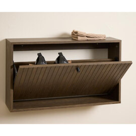 Attica Wall Hung Wooden Shoe Cabinet With Flip Door In Smoked Oak