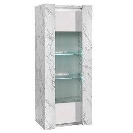 Attoria High Gloss Display Cabinet with 1 Door in White Marble Effect and LED