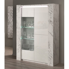 Attoria High Gloss Display Cabinet with 2 Doors in White Marble Effect and LED