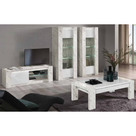 Attoria High Gloss Living Room Set With Coffee Table In White Marble Effect And LED