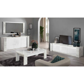 Attoria High Gloss Living Room Set In White Marble Effect and LED