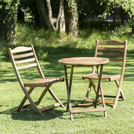 Atwater Wooden Garden Folding Tea Table With 2 Chairs In Natural