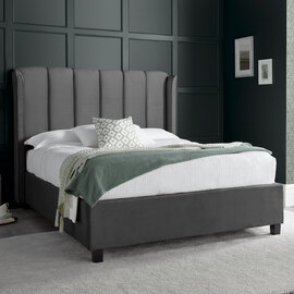 Augusta Velvet Ottoman Storage King Size Bed In Grey