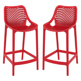 Aultas 65cm Red Polypropylene Bar Stools In Pair