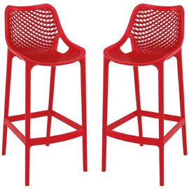Aultas 75cm Red Polypropylene Bar Stools In Pair
