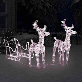 Aurelia Acrylic 2pcs Reindeers and Sleigh Christmas Decoration - Warm White