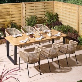Aurum Large Wooden Garden 6 Seater Dining Set in Natural and Black