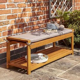 Aurum Wooden Garden 2 Seater Bench with Cushion in Natural