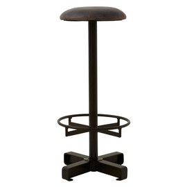 Australis Round Antique Blue Leather Bar Stool With Iron Base