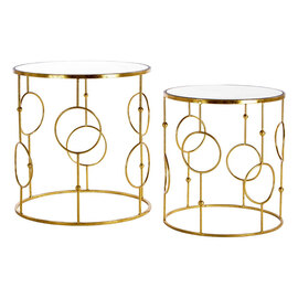 Avanto Round Glass Set of 2 Side Tables With Circle Gold Frame