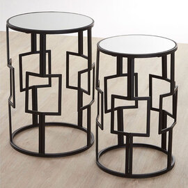 Avanto Round Glass Set of 2 Side Tables With Square Metal Frame