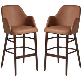 Avelay Cognac Vintage Faux Leather Bar Stools In Pair